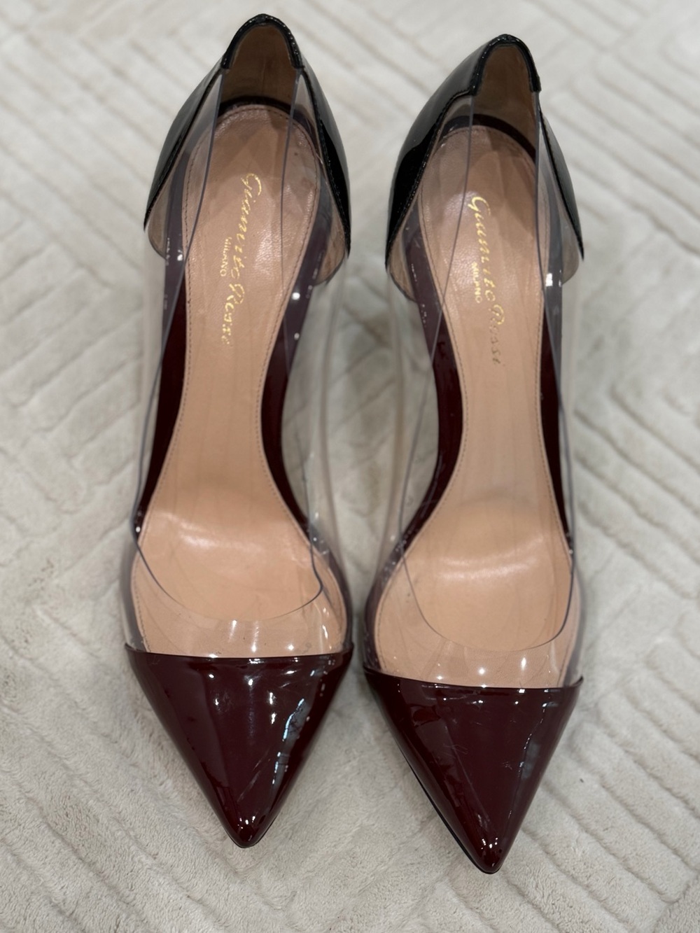 Gianvito Rossi Burgundy Pointed PVC-Panel Pumps
